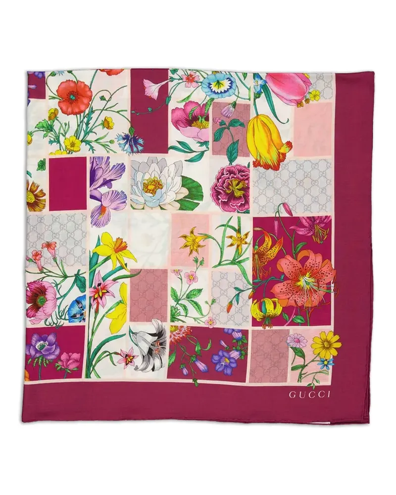Gucci floral-print block-design scarf - Rosa Rosa