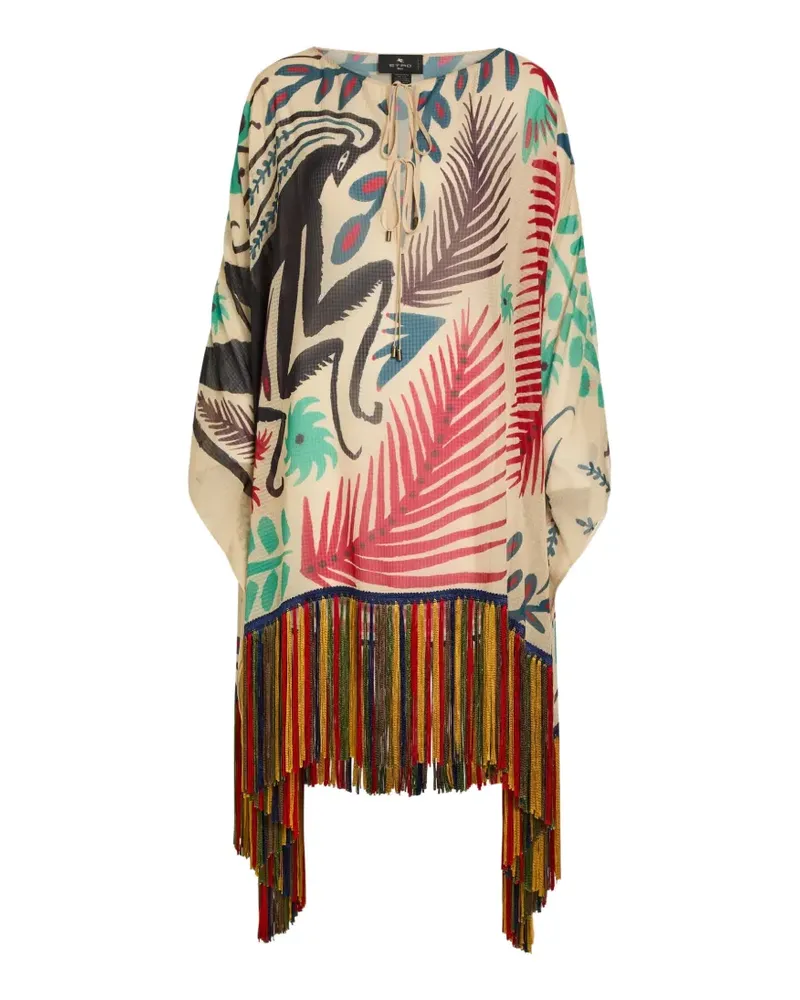 Etro x Tabby Booth fringed graphic-print mini dress - Nude Nude