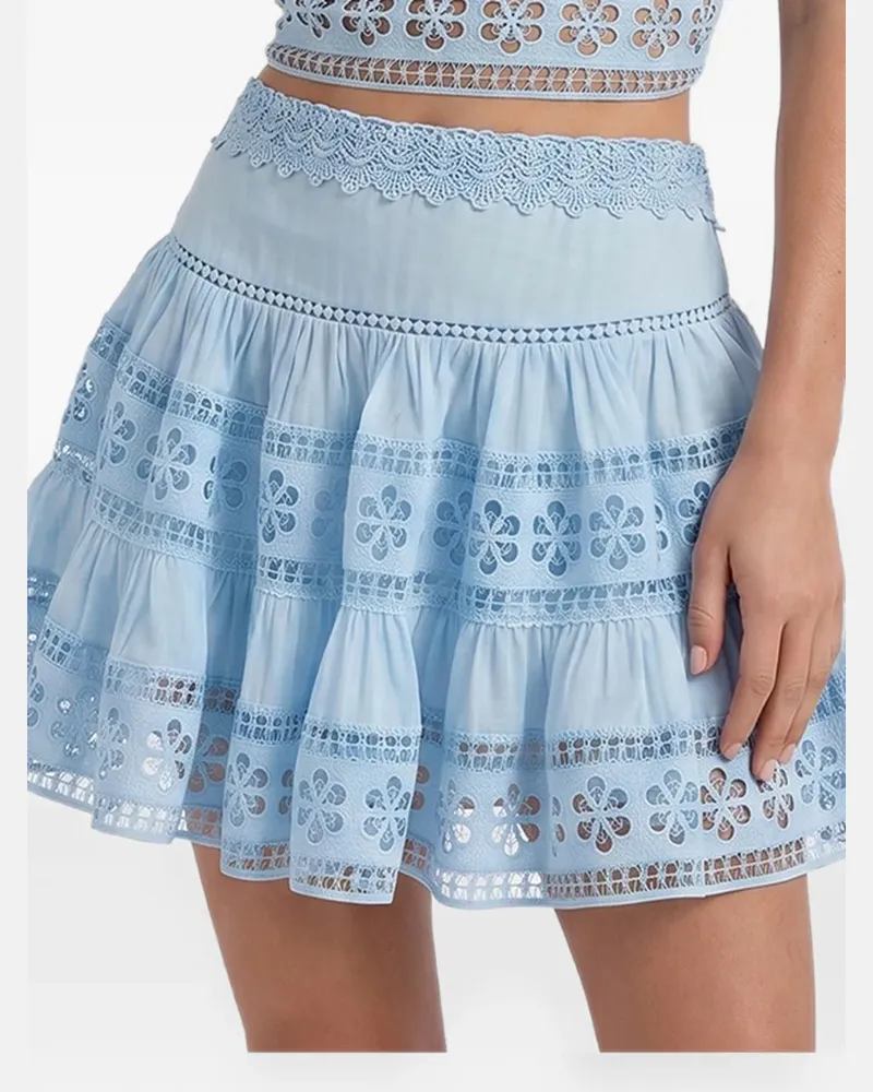 Charo Ruiz Lea embroidered-lace tiered mini skirt - Blau Blau