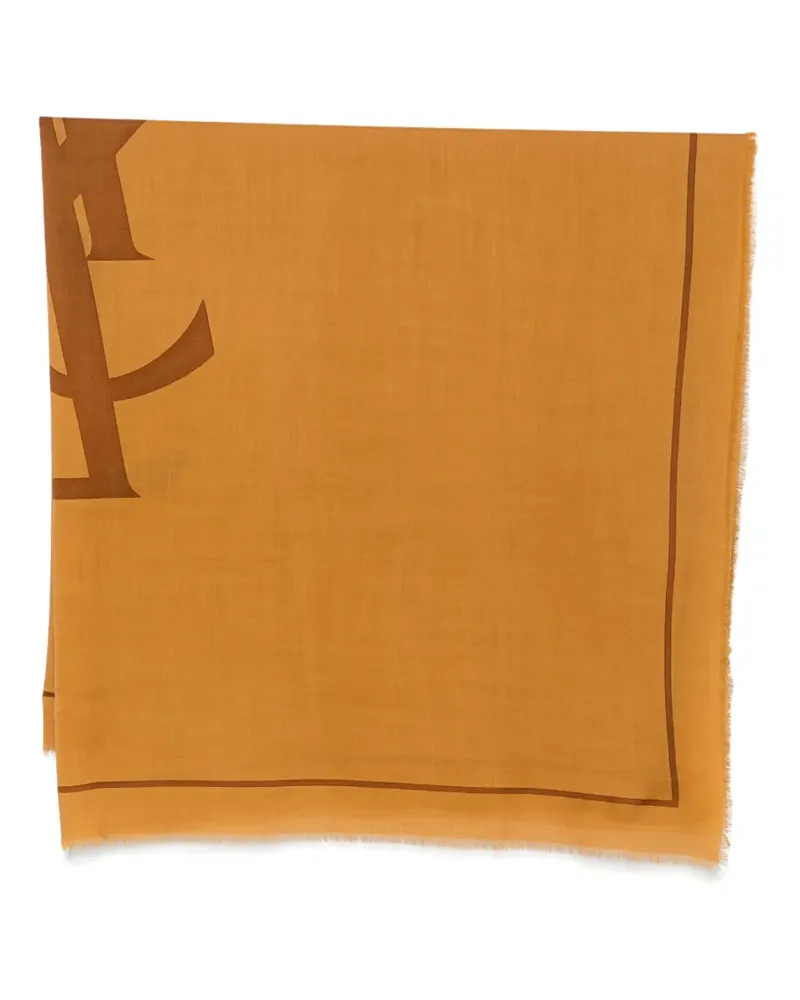 Saint Laurent Ausgefranster Schal mit Logo-Print - Braun Braun