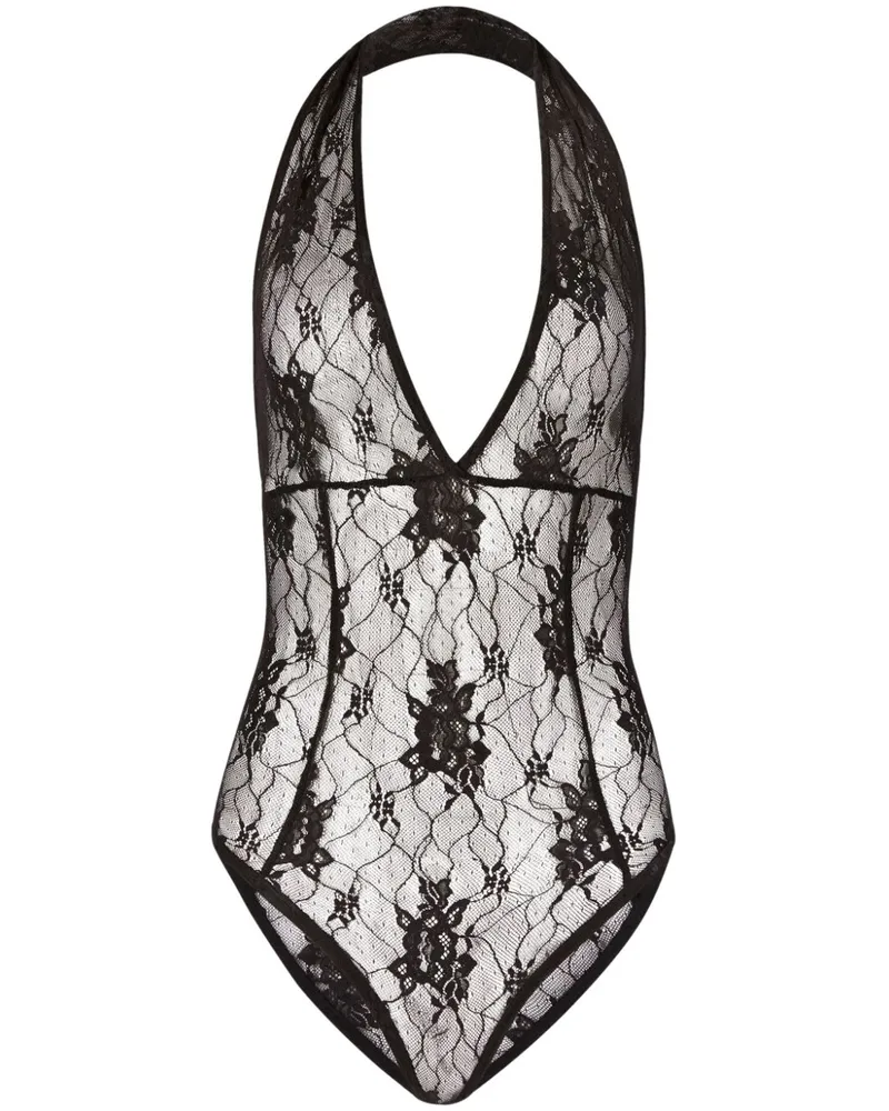 Nina Ricci Neckholder-Body mit Blumenspitze - Schwarz Schwarz