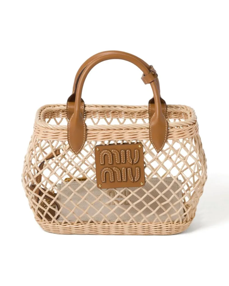 Miu Miu Gewebte Handtasche mit Logol-Applikation - Nude Nude