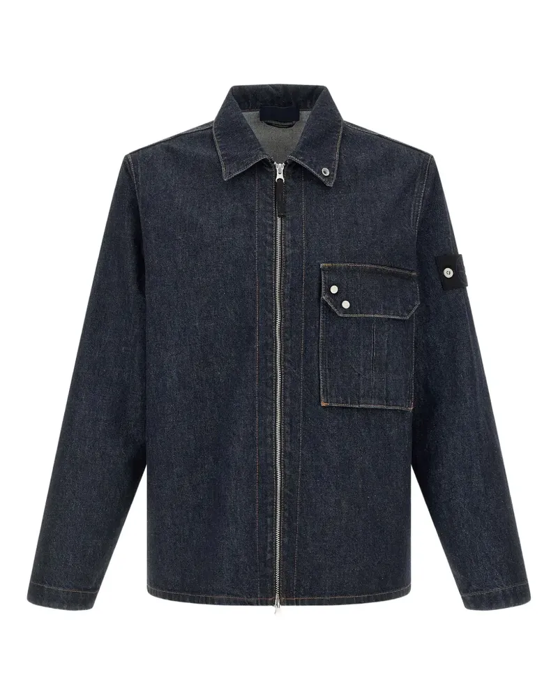 Stone Island contrast-stitching zip denim overshirt - Blau Blau