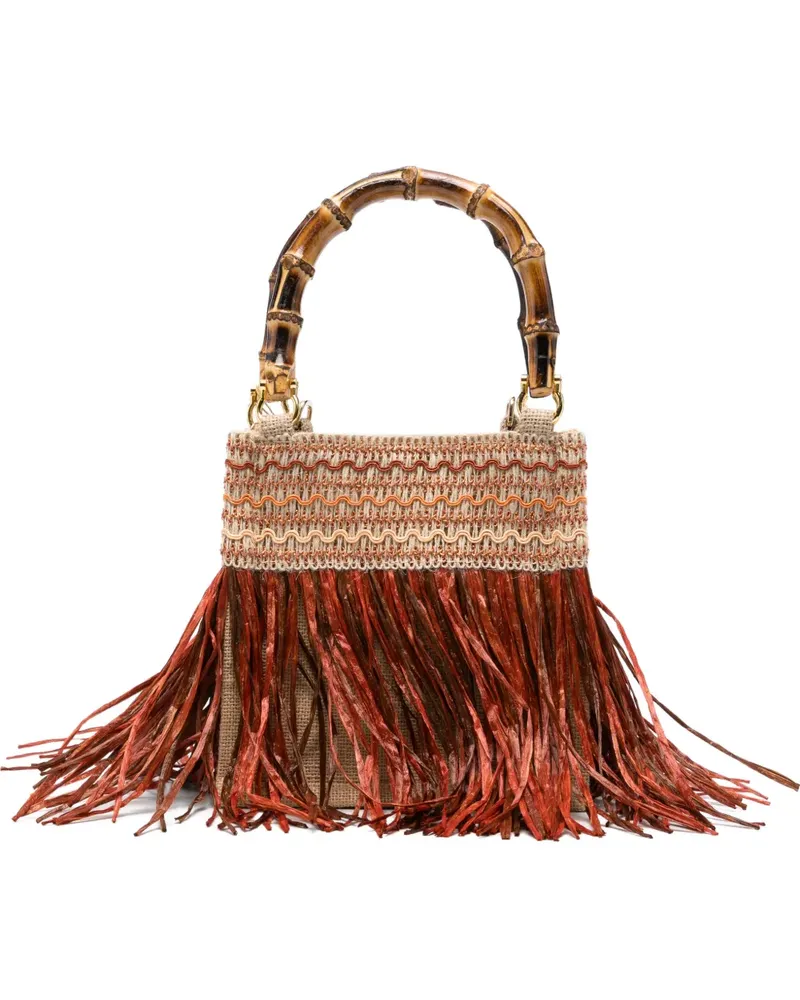 La Milanesa Kleiner Calla Bambus-Tote Bag mit Fransen - Braun Braun
