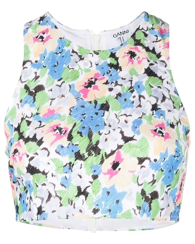 Ganni Cropped-Top mit Blumen-Print - Blau Blau