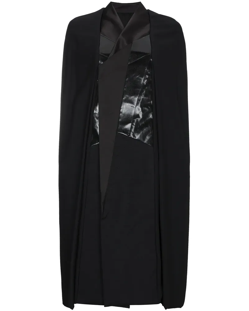 Rick Owens Cape mit Ledereinsätzen - Schwarz Schwarz