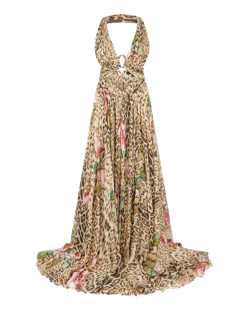 Roberto Cavalli jaguar-print cut-out gown - Nude Nude