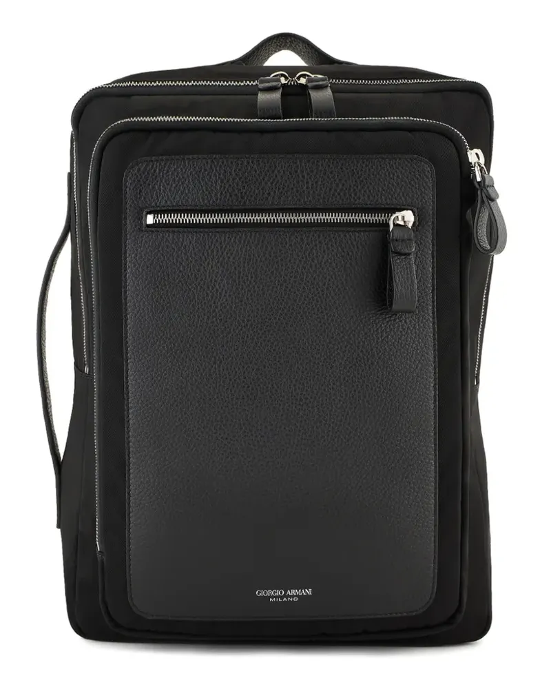 Giorgio Armani Unterteilter Rucksack mit Logo-Stempel - Schwarz Schwarz