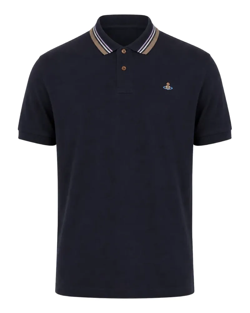 Vivienne Westwood Orb-embroidered striped-collar polo shirt - Blau Blau