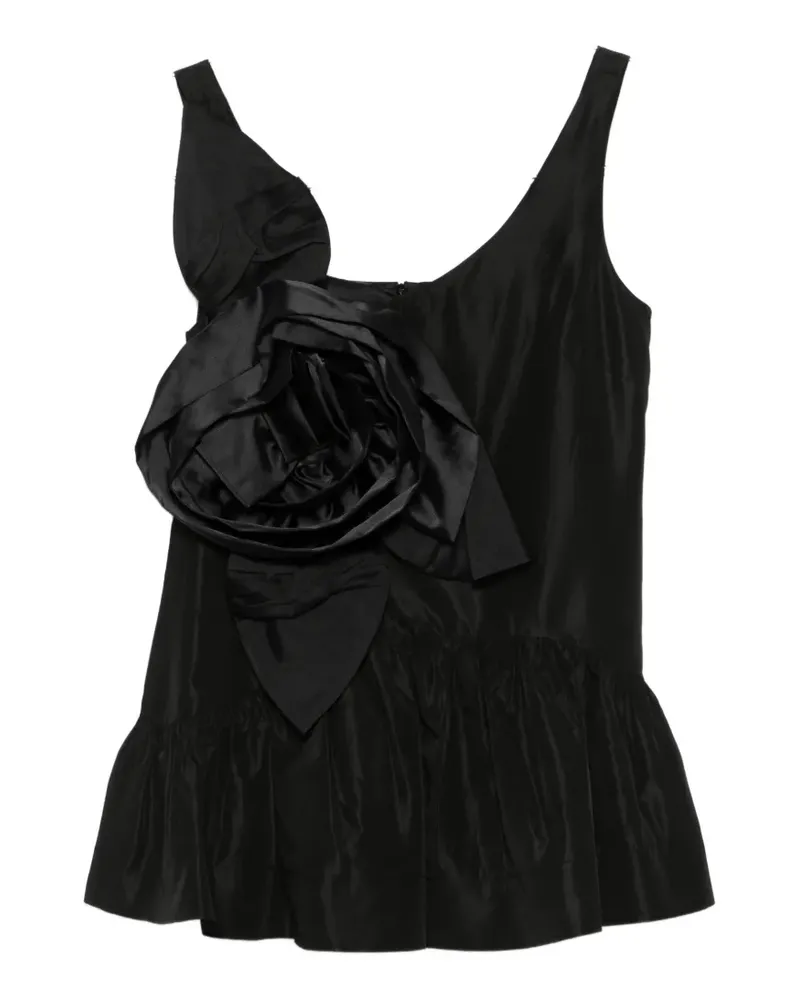 Simone Rocha Gerüschtes Taft-Top mit Blumenapplikation - Schwarz Schwarz