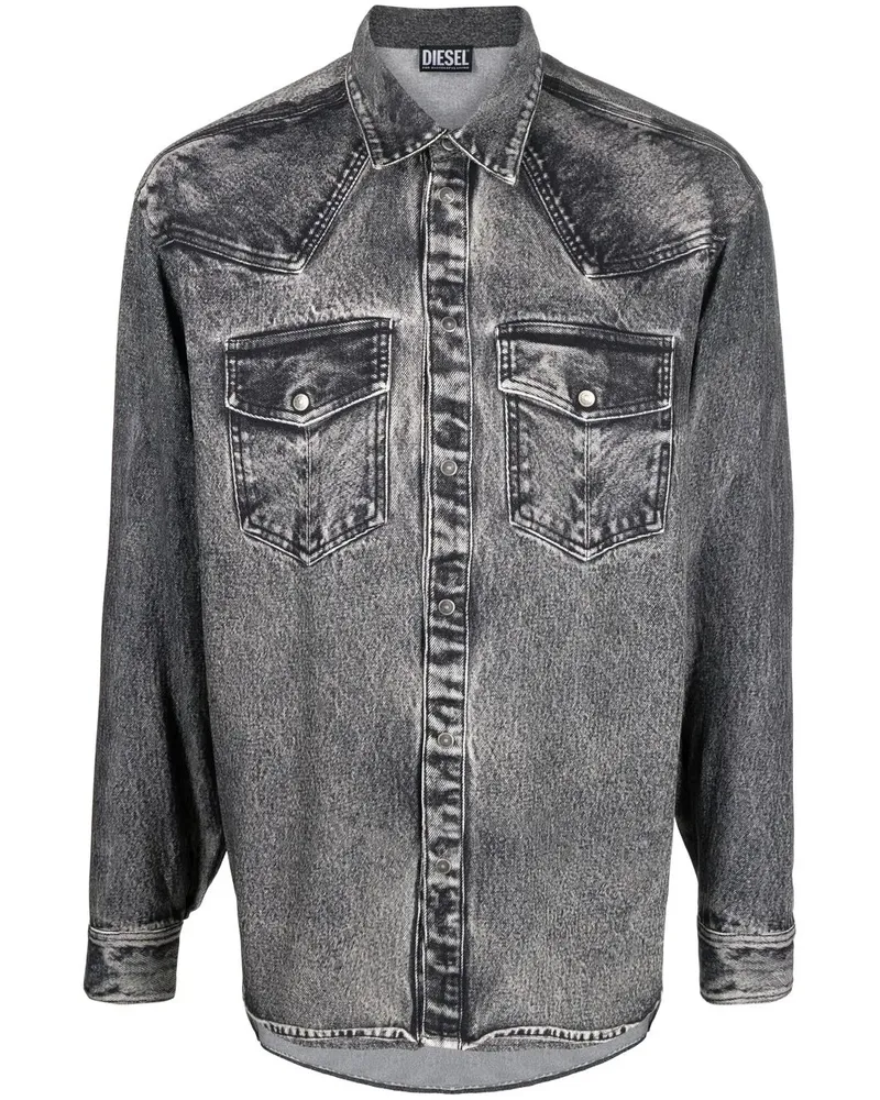 Diesel Hemd mit Acid-Wash-Effekt - Schwarz Schwarz