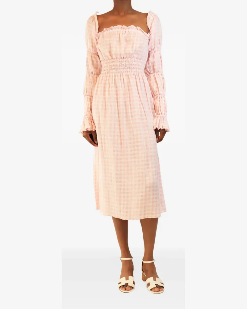SLEEPER Midikleid aus Leinen mit Vichy-Karo - Rosa Rosa