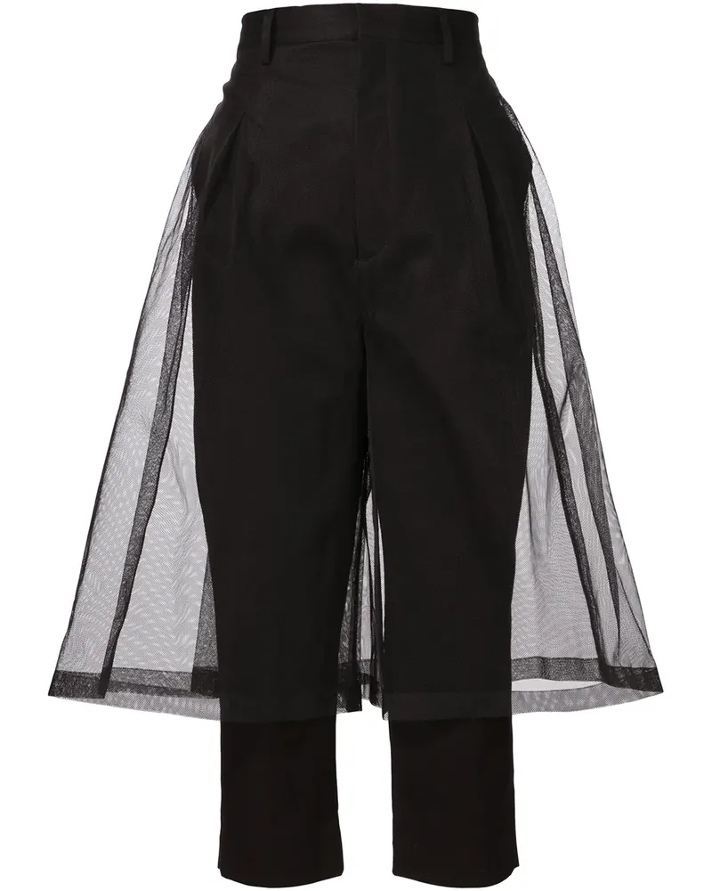 Noir Kei Ninomiya Cropped-Hose mit Tülllage - Schwarz Schwarz
