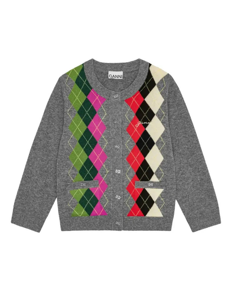 Ganni Cardigan mit Argyle-Muster - Grau Grau