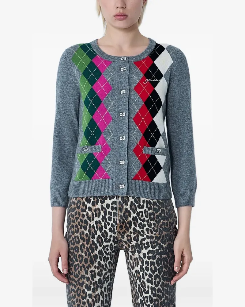 Ganni Cardigan mit Argyle-Muster - Grau Grau