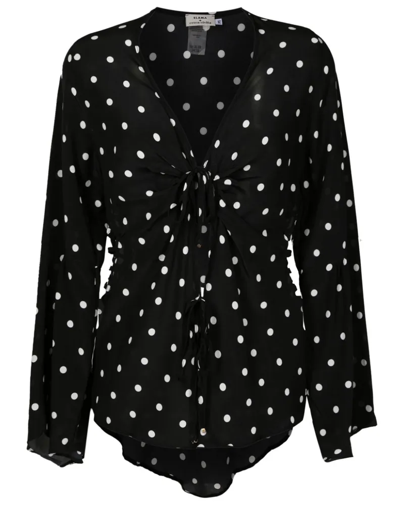 Amir Slama Seidenbluse mit Polka Dots - Schwarz Schwarz