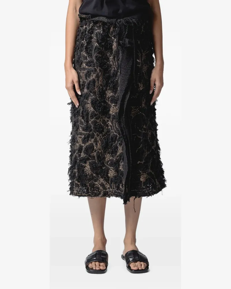 Muller of Yoshiokubo Filigree fringed midi skirts - Schwarz Schwarz