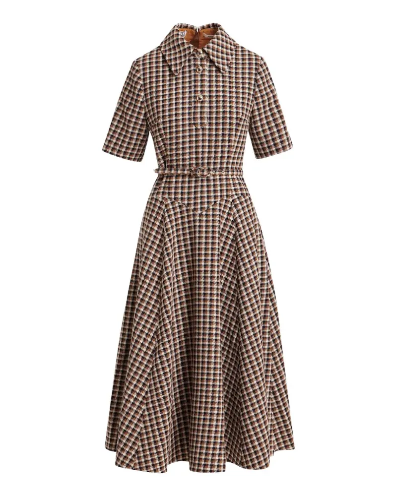 Essentiel Kariertes Midikleid mit Gürtel - Braun Braun