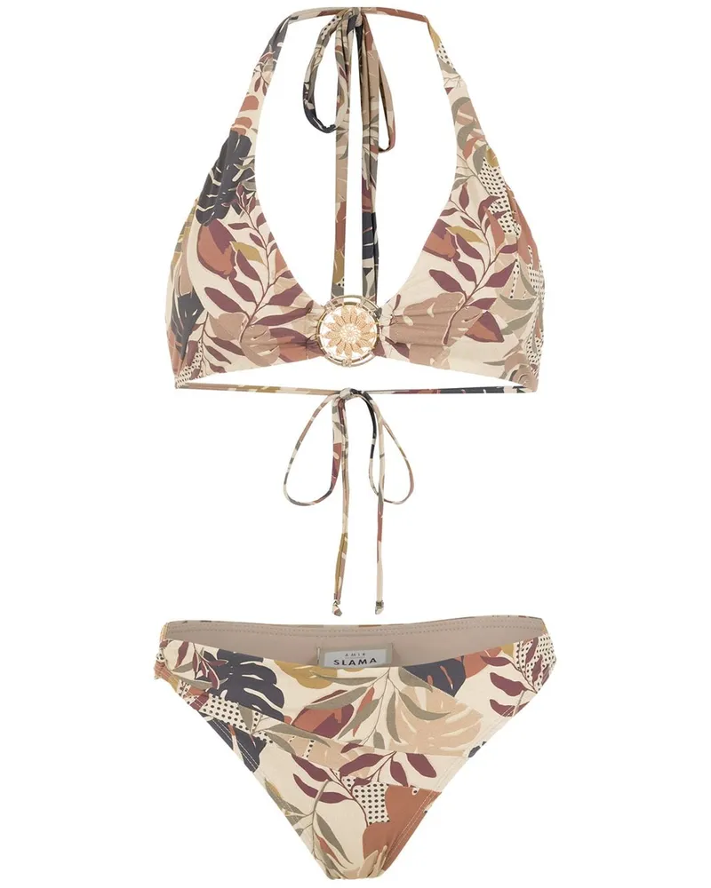 Amir Slama Bikini mit Palmblatt-Print - Nude Nude