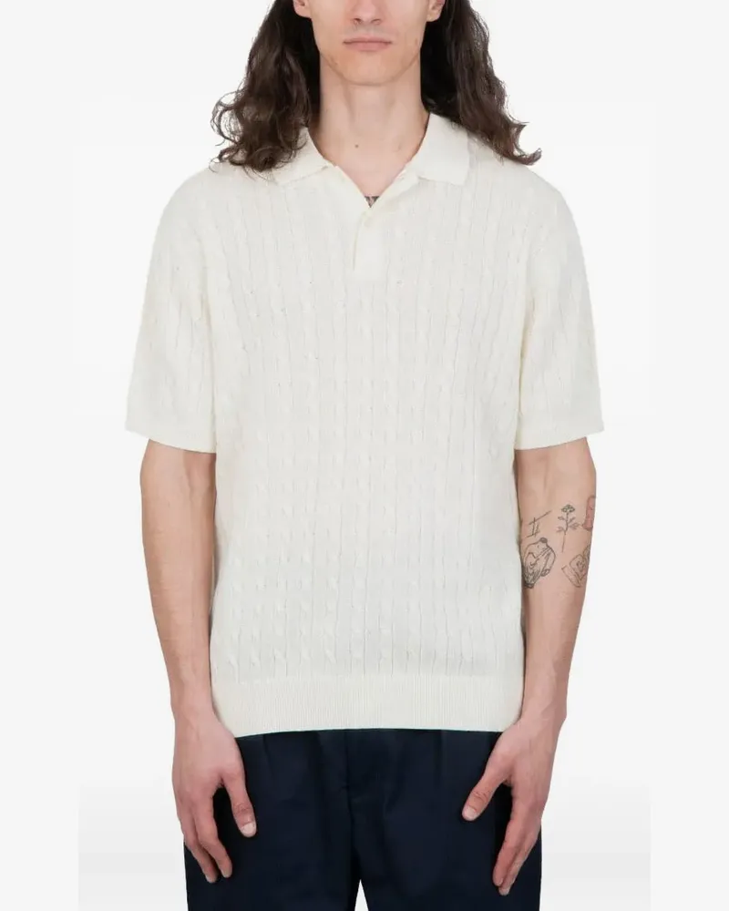 Beams Plus Poloshirt mit Zopfmuster - Weiß Weiß
