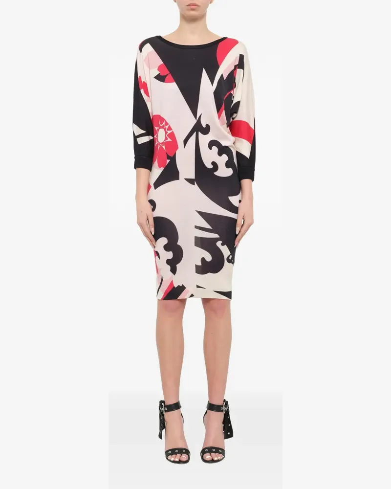 Alexander McQueen abstract-print three-quarter-sleeve mini dress - Schwarz Schwarz
