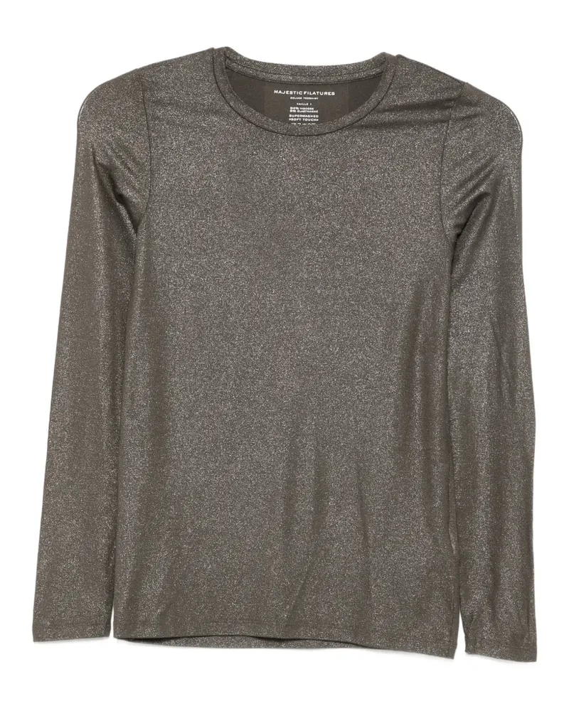 Majestic Langarmshirt mit Glitter-Optik - Grau Grau