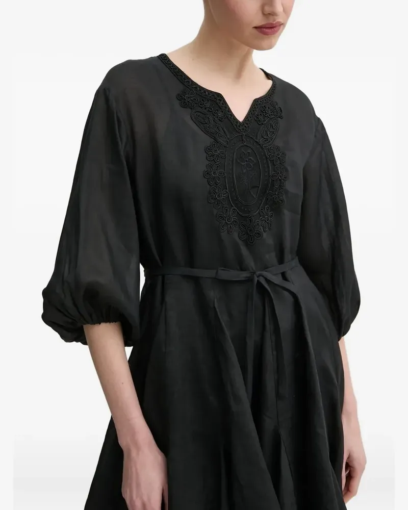 Isabelle Blanche Verziertes Minikleid mit Ballonärmeln - Schwarz Schwarz