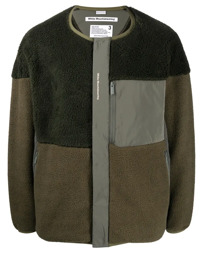 White Mountaineering Kragenlose Jacke im Patchwork-Look - Grün Grün