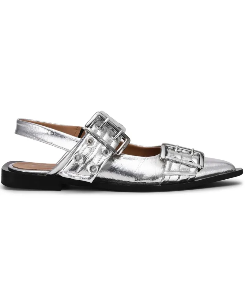 Ganni Ballerinas mit Metallic-Effekt - Silber Silber