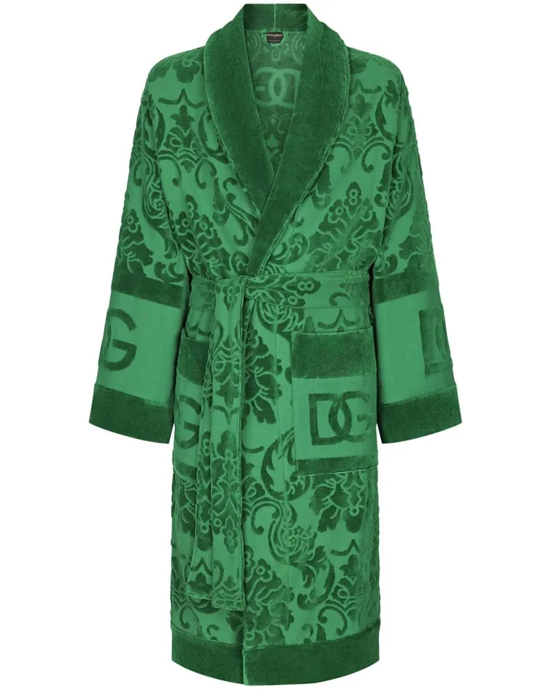 Dolce & Gabbana Frottee-Bademantel aus Jacquard - Grün Grün