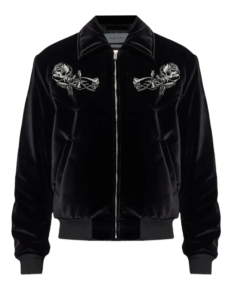 Alexander McQueen Samtjacke mit Rosenstickerei - Schwarz Schwarz