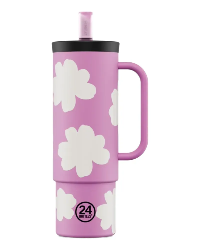 24BOTTLES Strohbecher mit Blumen-Print 800ml - Rosa Rosa