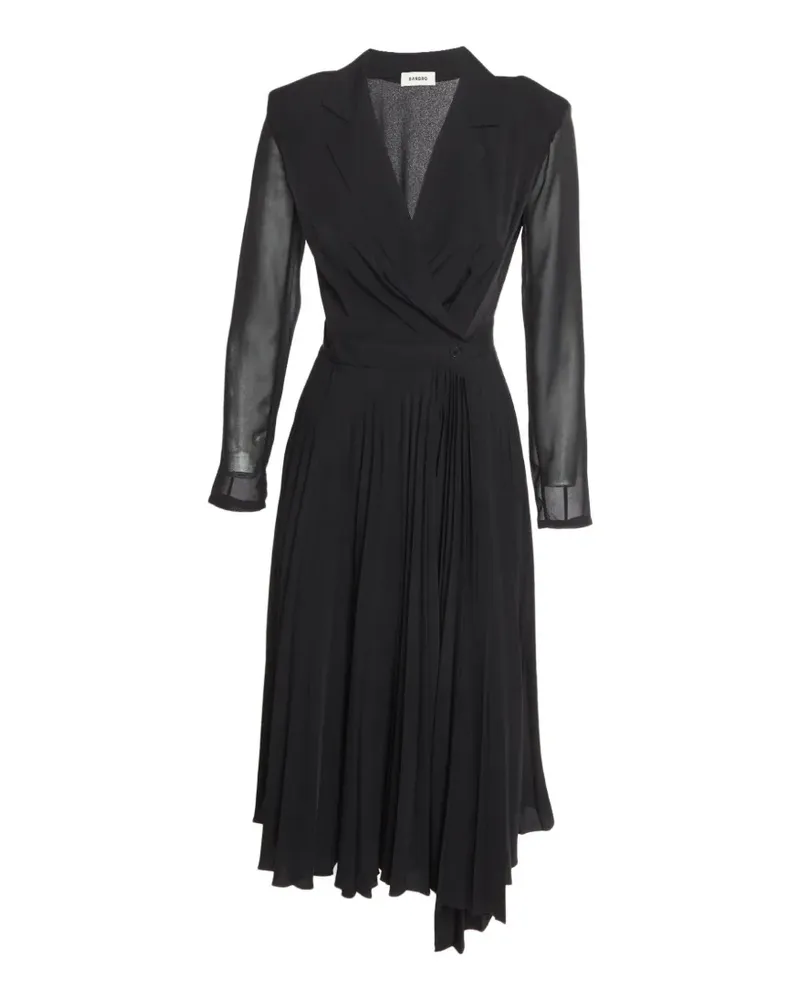 Sandro pleated long-sleeve midi dress - Schwarz Schwarz
