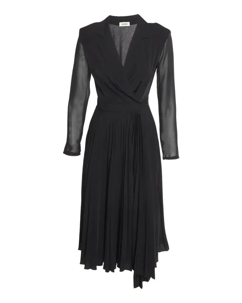 Sandro Plissiertes Midikleid - Schwarz Schwarz