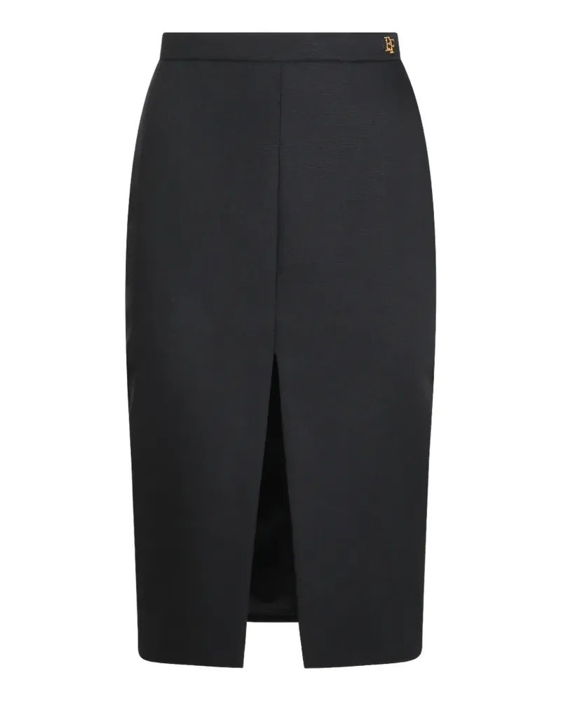 Elisabetta Franchi logo-plaque front-slit wool midi skirt - Schwarz Schwarz