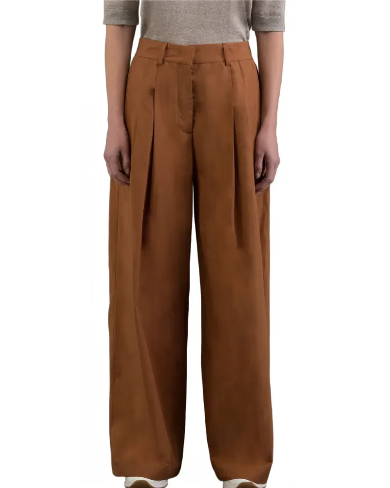 MOORER Rumy pleated wide-leg trousers - Braun Braun