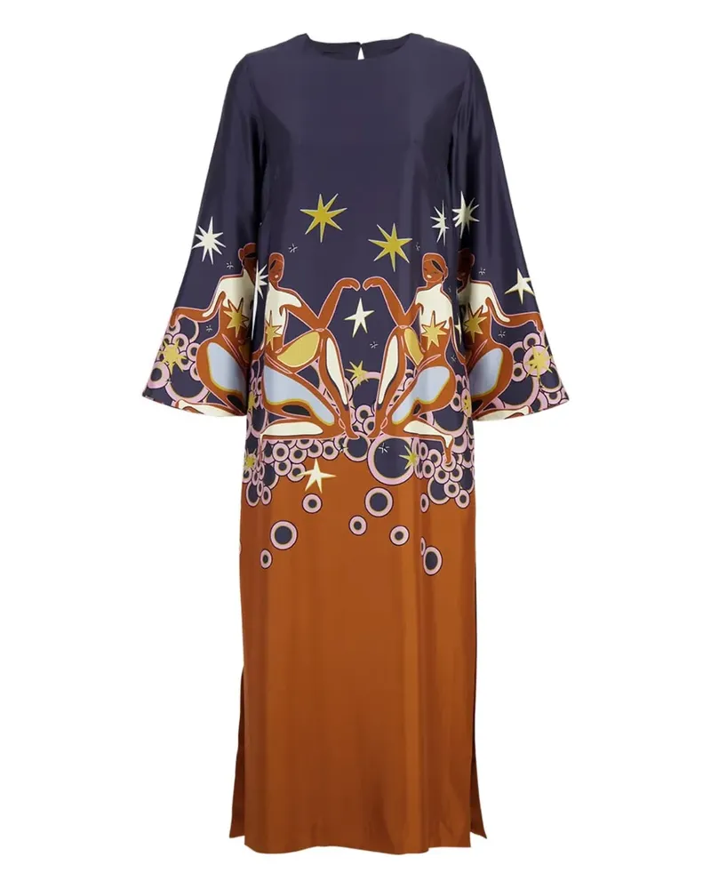 PAULA Seidenkleid mit Print - Braun Braun