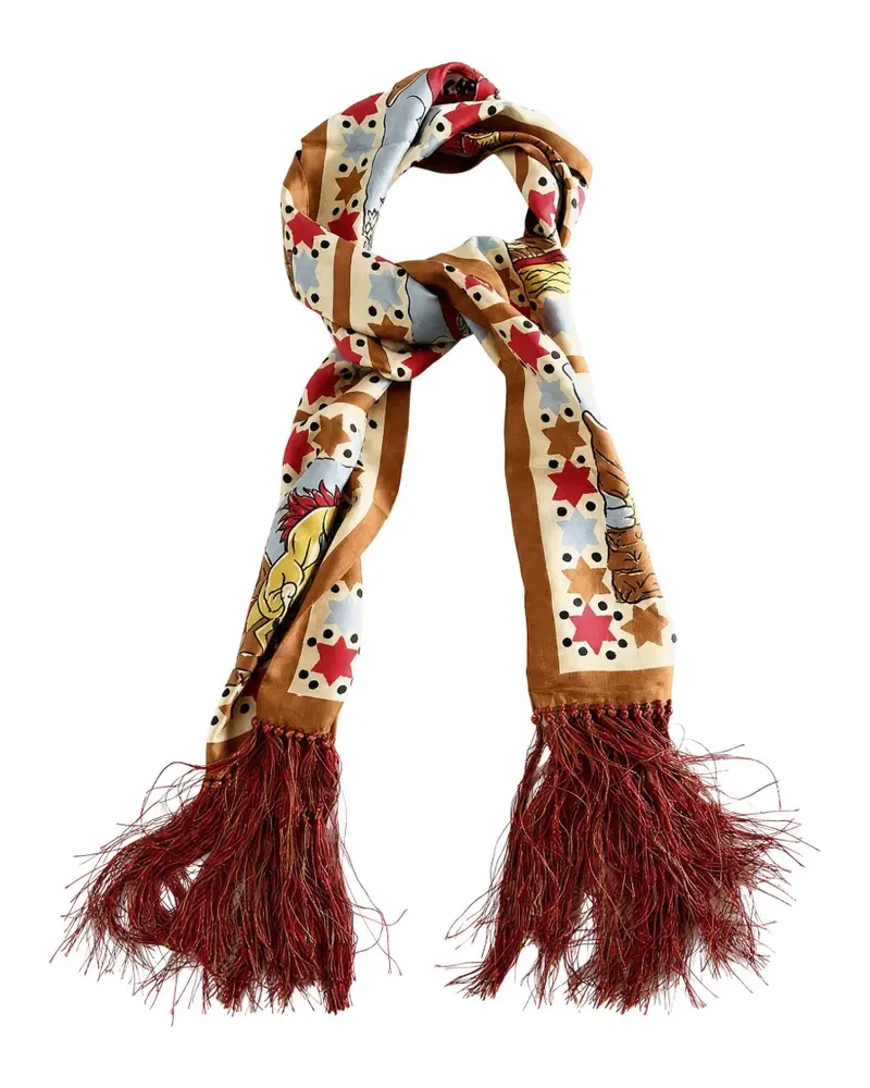 BODE Cowboy Comic graphic-print fringed scarf - Braun Braun