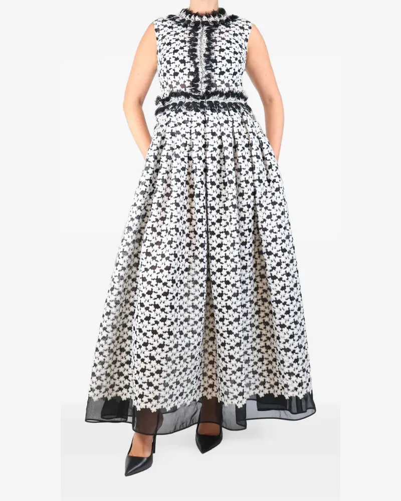 Huishan Zhang floral-appliqué lace-trim maxi dress - Weiß Weiß