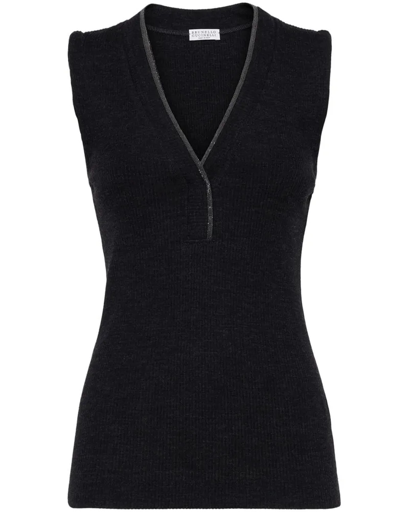 Brunello Cucinelli Gerippter Pullunder mit V-Ausschnitt - Schwarz Schwarz