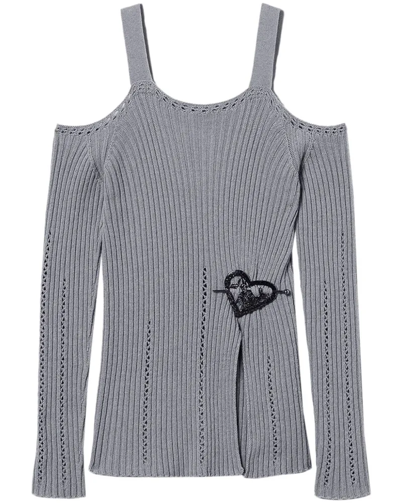 Twin-Set Oberteil mit Brosche - Grau Grau