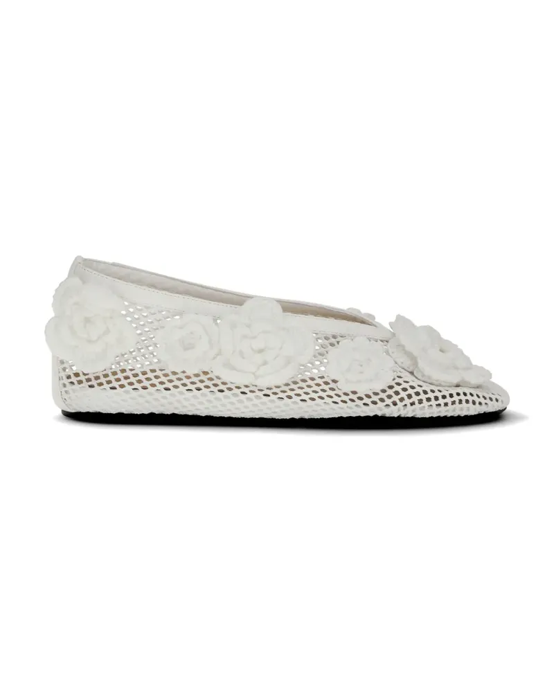Ganni Jenny flower-embellished mesh ballet flats - Weiß Weiß