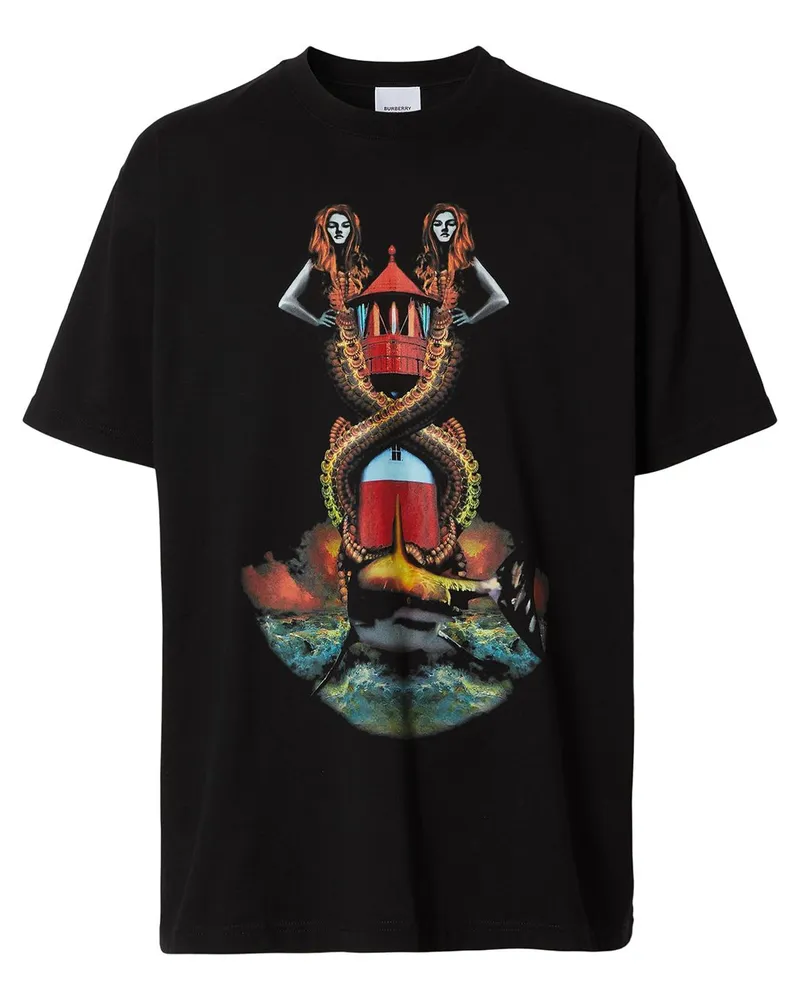 Burberry Oversized-T-Shirt mit Print Schwarz