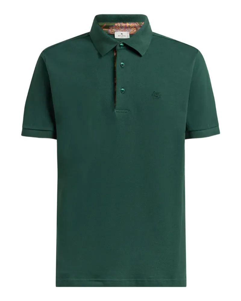 Etro plain-coloured cotton polo shirt with printed details - Grün Grün