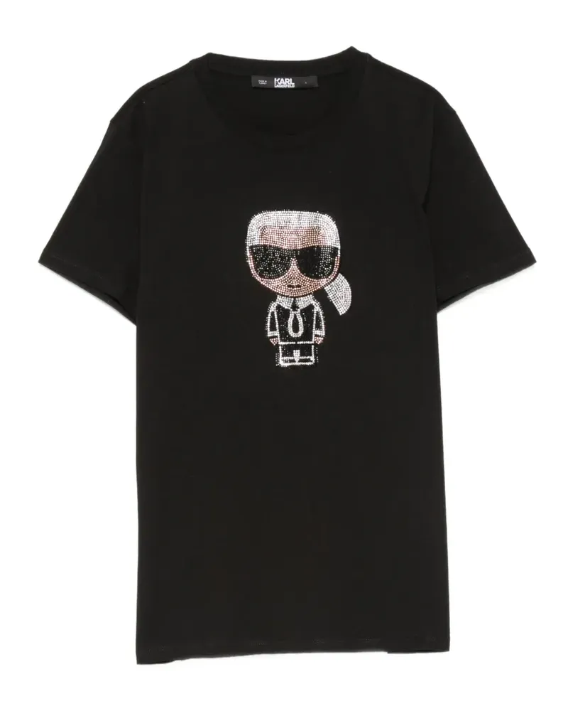 Karl Lagerfeld Ikonik T-Shirt mit Strassverzierung - Schwarz Schwarz