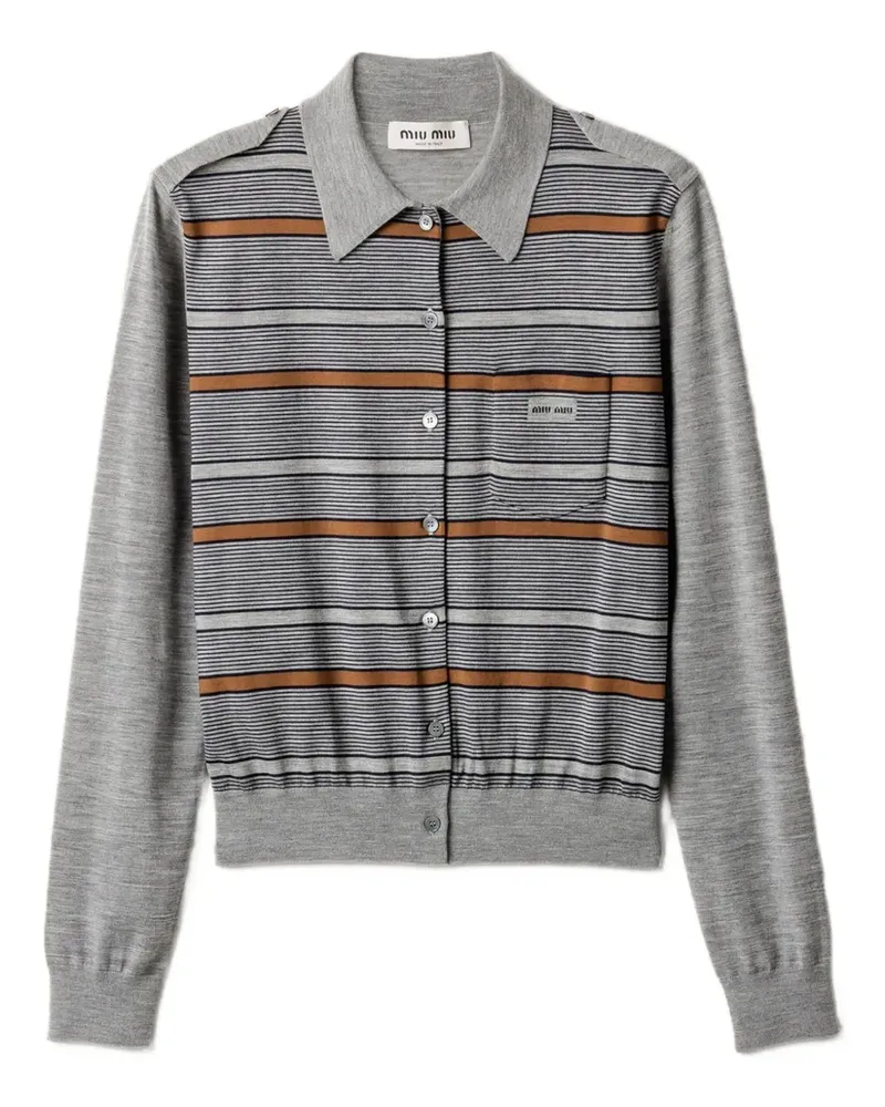 Miu Miu Gestreifter Cardigan mit Knöpfen - Grau Grau
