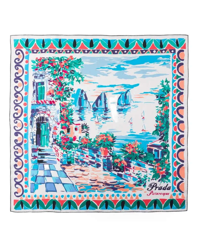 Prada printed silk twill scarf 90 X 90 cm - Weiß Weiß