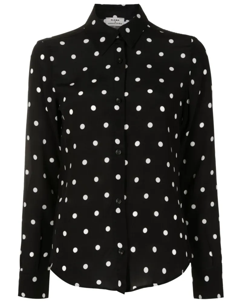 Amir Slama Seidenhemd mit Polka Dots - Schwarz Schwarz