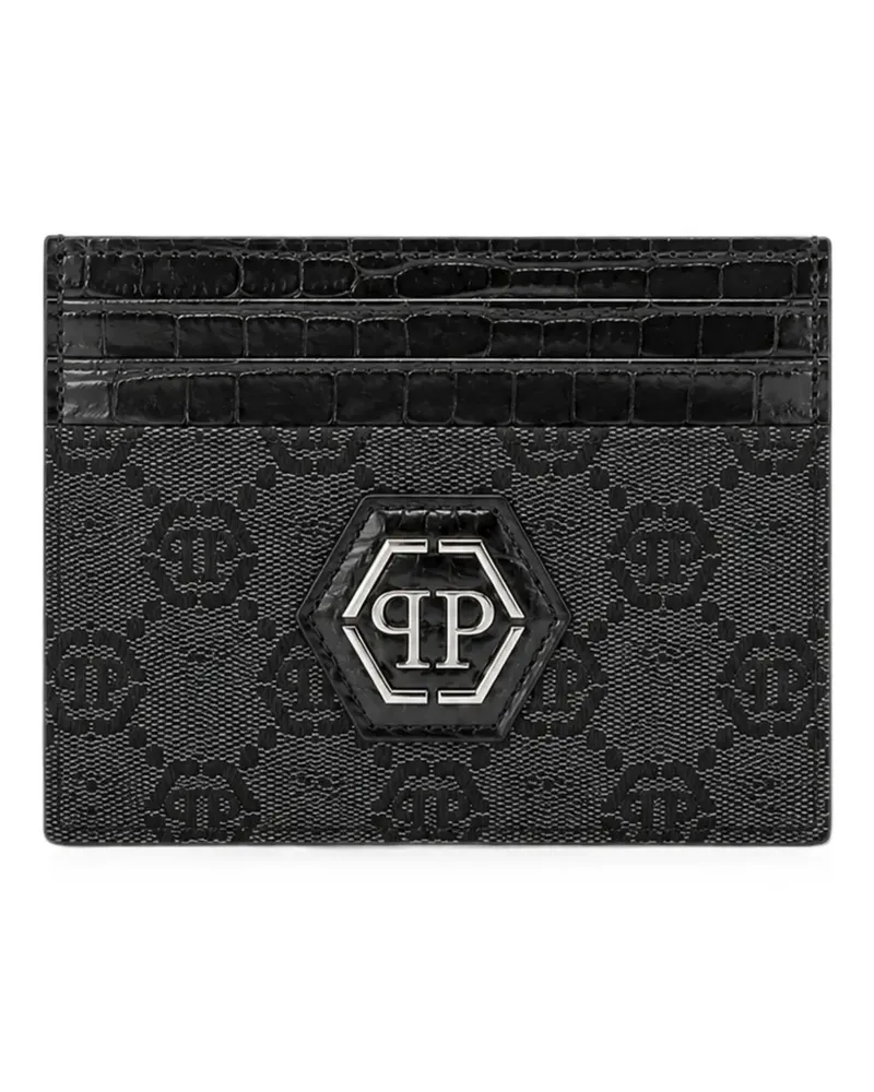Philipp Plein Kartenetui aus Denim mit Jacquard-Monogramm - Schwarz Schwarz