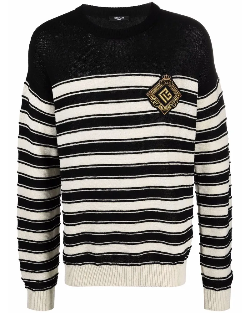 Balmain Gestrickter Pullover im Matrosen-Look - Schwarz Schwarz